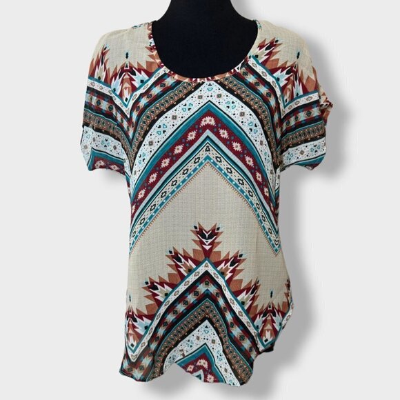 LIVE 4 Truth Bohemian Tribal Sheer Tunic Top Size S - Picture 2 of 8